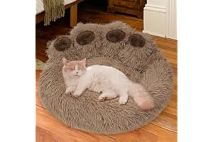 FORTUNEALL Calming Dog Bed Cat Bed Medium Size Dog - Donut Washable Medium Pet Bed, Warm Kitten Nest 24 inches Anti-Slip Round Fluffy Plush Faux Fur Cat Bed, Fits up to 25 lbs Pets, (Classic Camel)