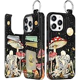 Shorogyt Compatible with iPhone 16 Pro Max Wallet Case with Card Holder - Cute Mushroom Skull Design Kickstand for Magnetic Clasp Back Flip Folio Leather Phone Covers for Women Men Girls