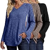 Oakgarden 3 Pack Oversized Women's Maternity Nursing Tops Vneck Breastfeeding Sweaters Long Sleeve Hidden Zipper Shirt