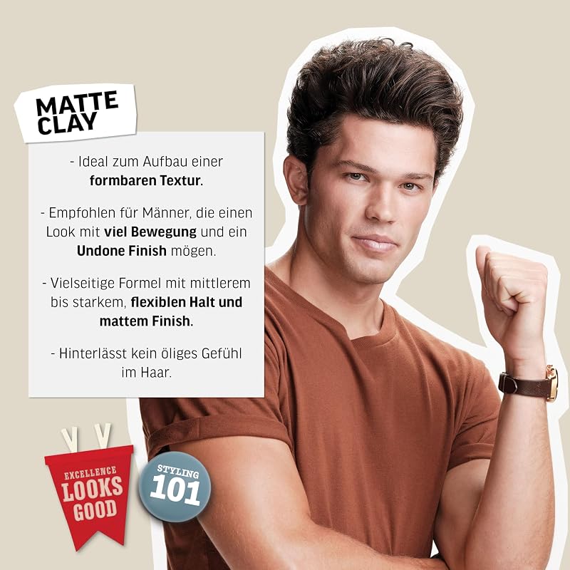 – Matte Clay, 85 g, Stylingclay für Männer, Haarprodukt mit mittlerem bis starkem Halt, Stylingprodukt für optimale Formbarkeit, Struktur & mattes Finish