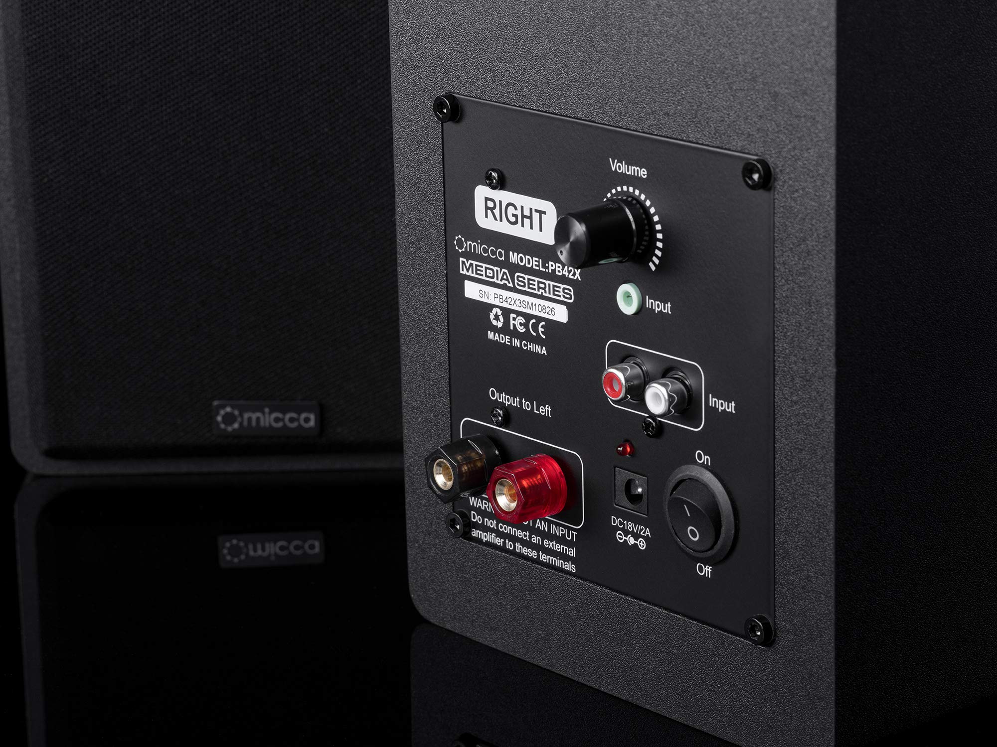 Micca PB42X Powered Bookshelf Speakers, 30Watt RMS Power, Active Near