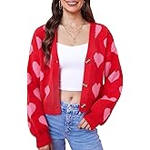 ALIREVERIE Women's Valentine's St Patrick's Day Cute Y2K Cropped Cardigan Long Sleeve Button Down Heart Sweater