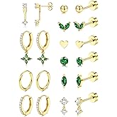 Jstyle Hypoallergenic Stainless Steel Earrings for Women, Surgical Steel Stud Hoop Earrings No Tarnish and Waterproof, Flat Back Earrings for Sensitive Ears, Lightweight Everyday