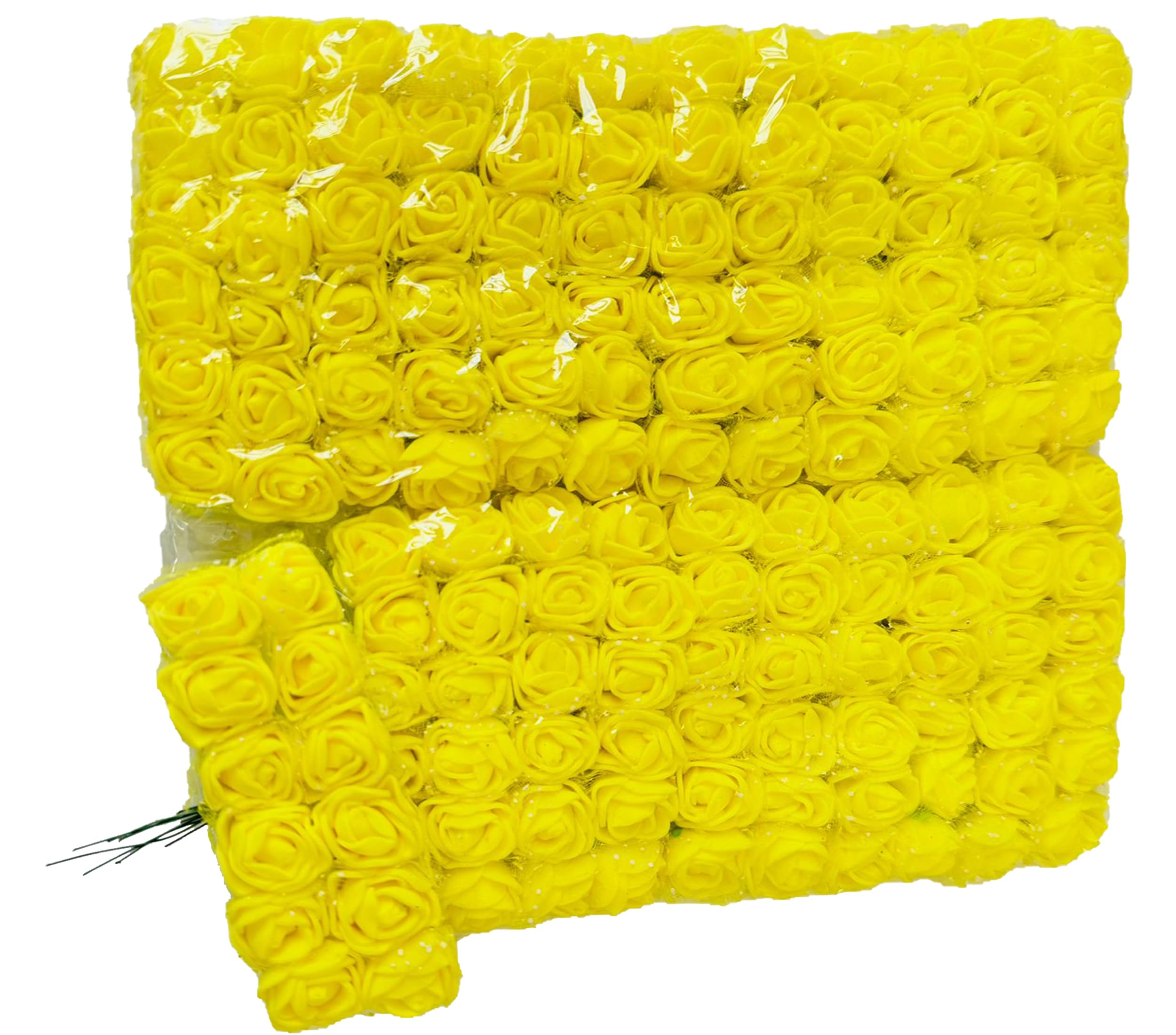 creative balloons Yellow Foam Roses with Stem Lace Edge 144 Pcs Fake Flowers Artificial Roses for Decoration DIY Crafts Rose Bouquet Flower Buds Wedding Party Foam Rose Garland Pack of 1