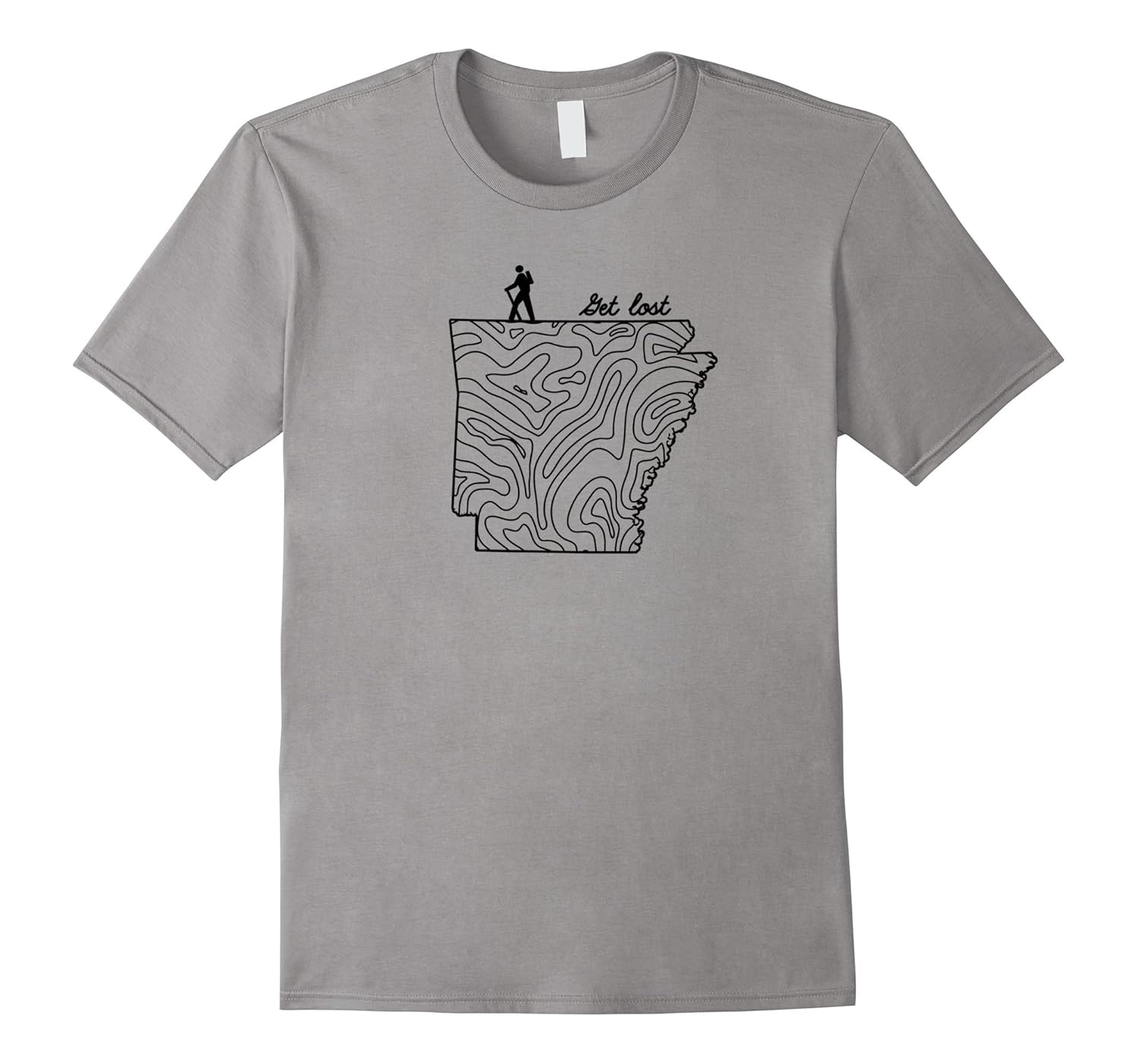 Arkansas State Hiking Topo Get Lost Hiker Camping T-shirt-ANZ