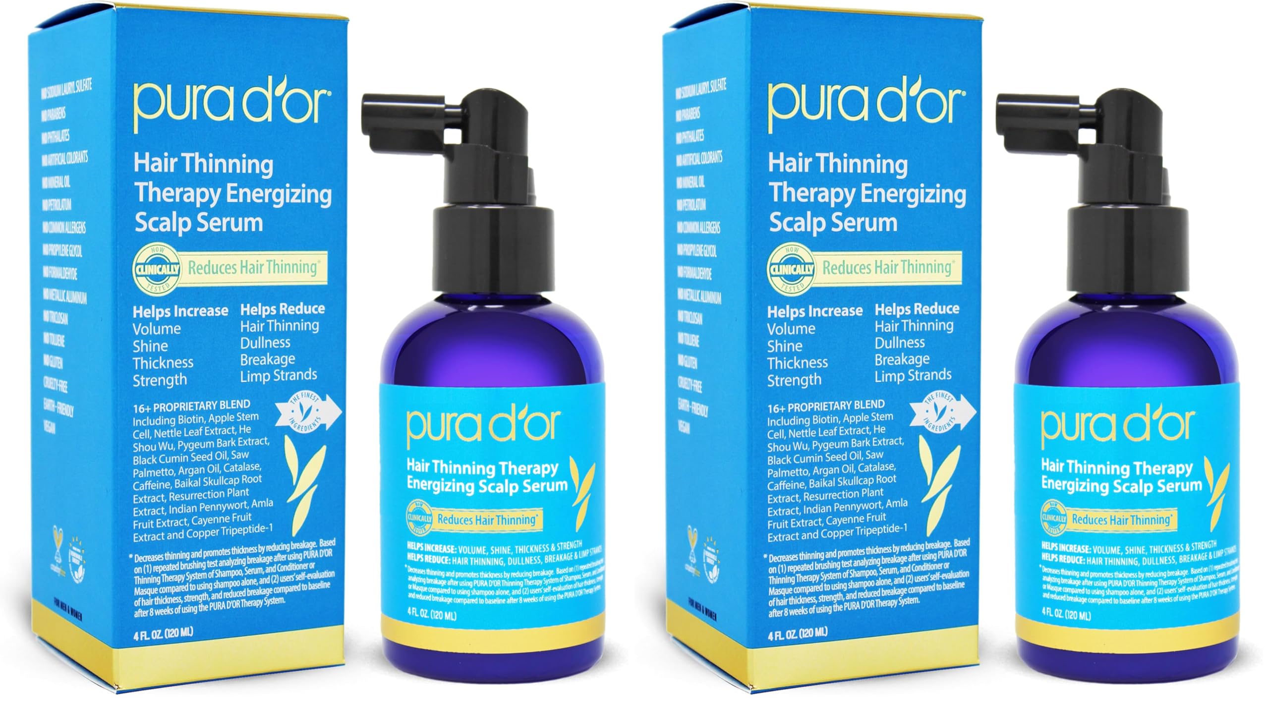PURA D’OR Scalp Therapy Energizing Scalp Serum Revitalizer (4oz) with Argan Oil, Biotin, Caffeine, Stem Cell, Catalase & DHT Blockers, All Hair Types, Men & Women (Packaging may vary) (Pack of 2)