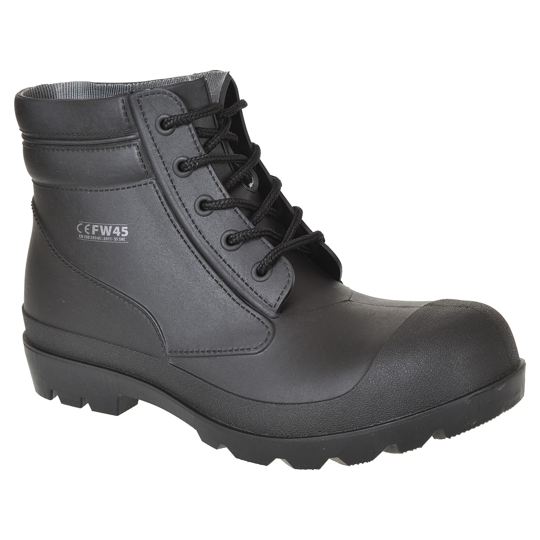 Portwest FW45BKR45 PVC Boot, S5, Regular, Size: 45, Black