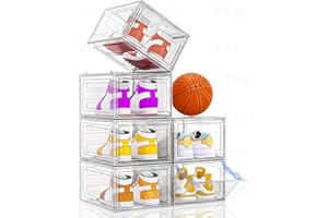 Thicken & Sturdy Clear Shoe Storage Organizer with Magnetic Door, Stackable Boxes for Closet, Foldable Space-Saving Shoe Rack