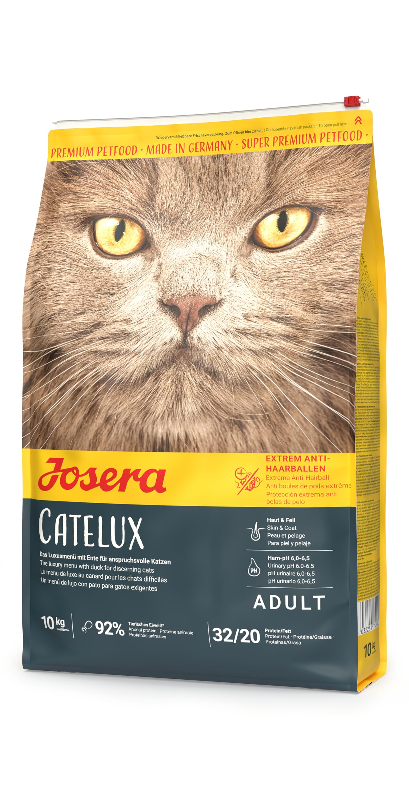 Josera Catelux | Complete cat food | Extreme Anti-Hairball | Ideal for long-haired cats | For fussy breeds | Gluten free | High meat | Skin & Coat | 10kg
