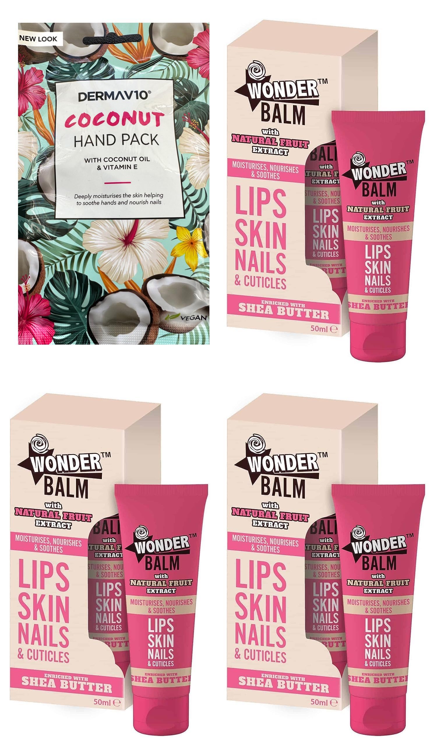 Happy Bees Bundle Wonder Balm Lips Skin Hand Nails & Cuticles Shea Butter Cream 50 ml x 3 Plus x 1 Nourishing Hand Mask for Dry Skin