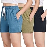 Real Essentials 3 Pack: Women’s Cotton French Terry Shorts Pockets - Casual Athletic Lounge (Available in Plus)