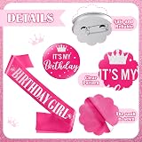 Yaomiao Hot Pink Birthday Sash Glitter Rose Pin Set Women Adult Party Decor view 3