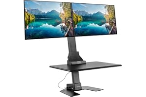 Mount-It! Double Monitor Electric Standing Desk Converter - 2 Screens Stand Up Desk Riser - Height Adjustable Desktop & 2 Mounts for Screens up to 32", Sit-Stand Convertor for Home, Office, School