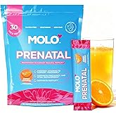 MOLO Prenatal Multi-Vitamin Drink Mix for Women – Packed with essential vitamins & antioxidants, DHA Omega-3, Methylfolate – 30 Stick Packs with Sweet Orange Flavor – Vegetarian, Gluten-Free & Non-GMO