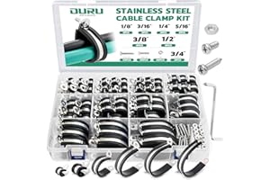 OURU 150PCS Cable Clamps with Screws Assortment Kit 304 Stainless Steel Rubber Coated Cushioned Insulated Wire Pipe Clamps 11 Sizes—3/16" 1/4" 5/16" 3/8" 1/2" 5/8" 3/4" 1" 1-1/4" 1-1/2" 1-3/4"