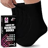 Debra Weitzner Diabetic Socks For Men and Women Loose Fit Non-Binding Cotton Crew Socks 6 Pairs