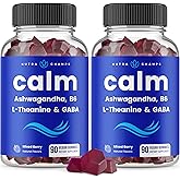 NutraChamps Calm Gummies, Stress Gummies Supplement with Ashwagandha, L-Theanine, GABA, Vitamin B6 & Lemon Balm, 90 Gummies (Pack of 2)