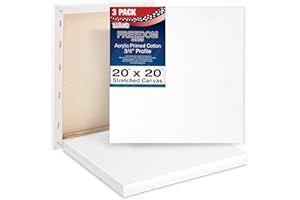 U.S. Art Supply 20 x 20 inch Stretched Canvas 12-Ounce Triple Primed, 3-Pack - Professional Artist Quality White Blank 3/4" Profile, 100% Cotton, Heavy-Weight Gesso - Acrylic Pouring, Oil Painting