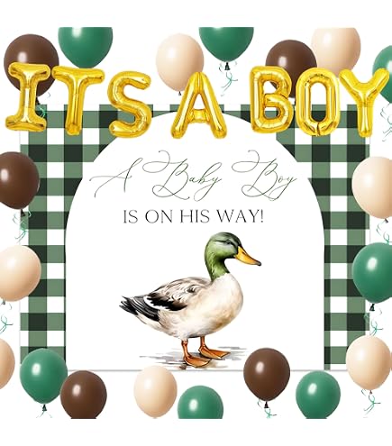 JOYMEMO 8-teiliges Entenjagd-Babyshower-Dekoset – Waben-Dekoration In Grün/Braun, 'It's A Boy'