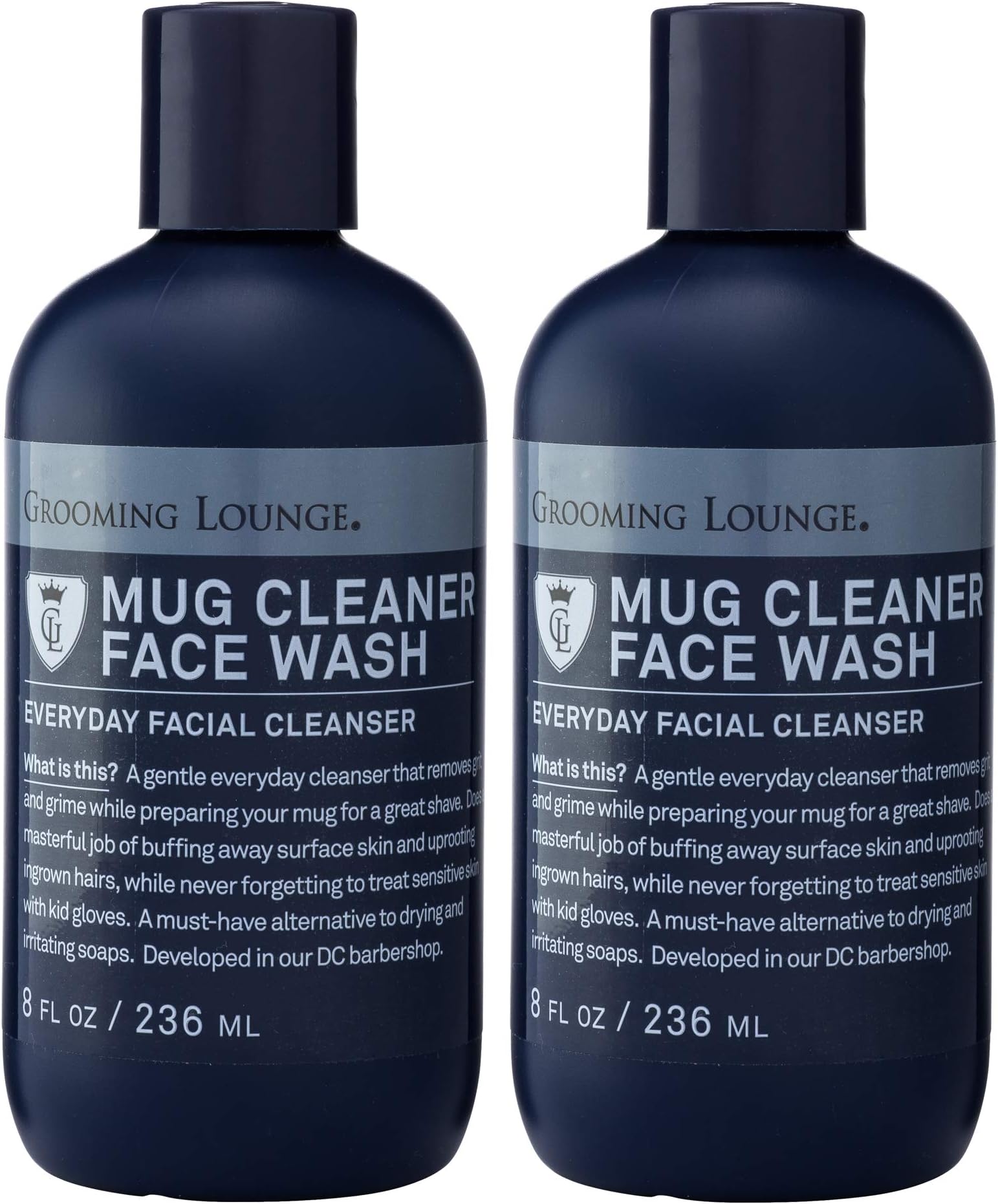 Grooming Lounge Mug Cleaner Face Wash, Gentle Daily Facial Cleanser, 8 oz, 2-Pack Value Set