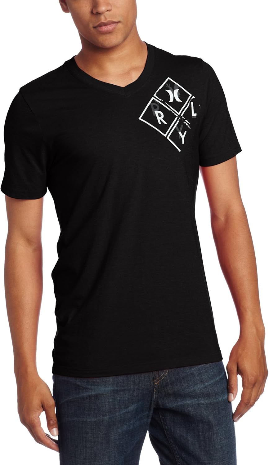 Hurley Men's 4 Square VNeck Premium TShirt, Black, Large