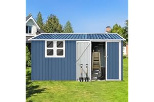 DHPM Sheds 12FT x 10FT Outdoor with Window & Storage Clearance, Metal Anti-Corrosion Utility Tool House with Lockable Door & Shutter Vents, Waterproof Garden Shed for Backyard Lawn Patio