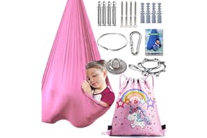 LIZZNOE Indoor Therapy Sensory Swing, Special Needs Joy Cuddle Ceiling Snuggle Swings, Outdoor Room Adjustable Fabric Hammock, ADHD, Autism, Aspergers, Sensory Integration, Kids Boy Girl Children Teens Gift