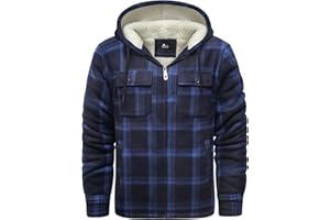 JACKETOWN Mens Flannel Hoodies Plaid Hoodies Winter Zip Up Fleece Jacket Sherpa Fleece Lined Warm Flannel Jacket Coat