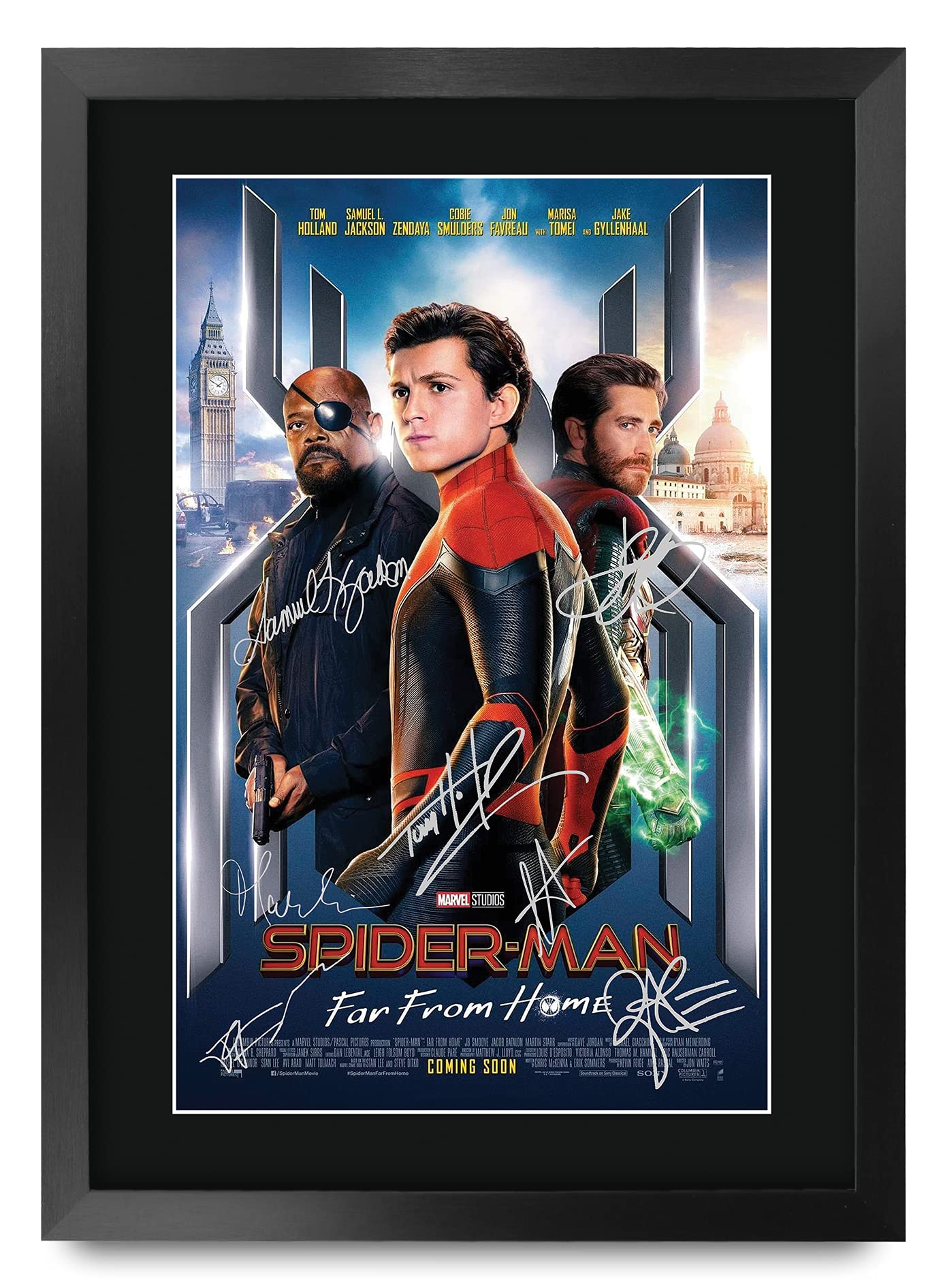 HWC Trading A3 FR Spider-Man: Far From Home Movie Poster Tom Holland Signed Gift FRAMED A3 Spiderman Spider Man Printed Autograph Film Gifts Print Photo Picture Display