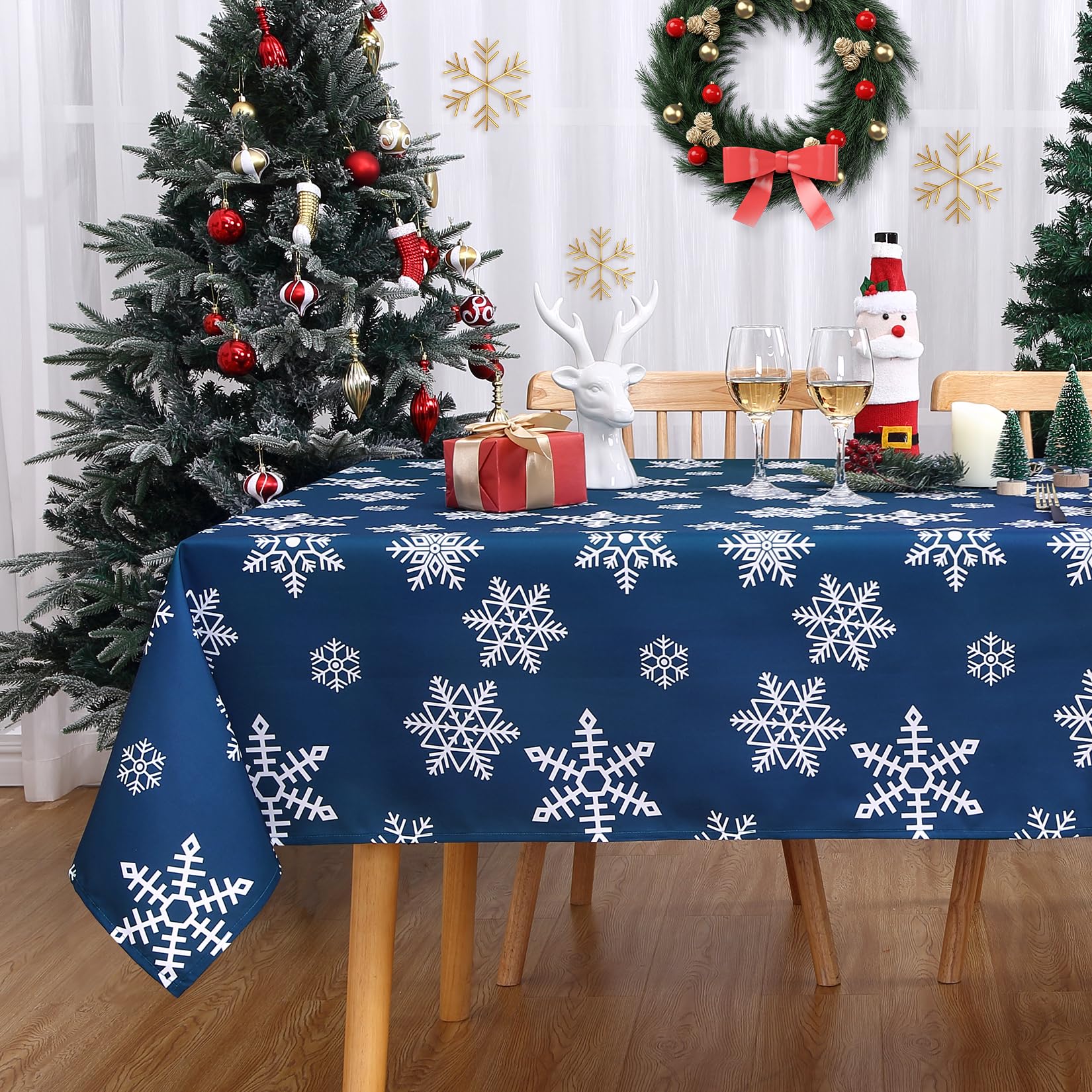 CAROMIO Blue Snowflake Christmas Table Cloth Waterproof Wipeable Polyester Tablecloth for Christmas Festive Dining Decor, 54 x 79 Inch Rectangular