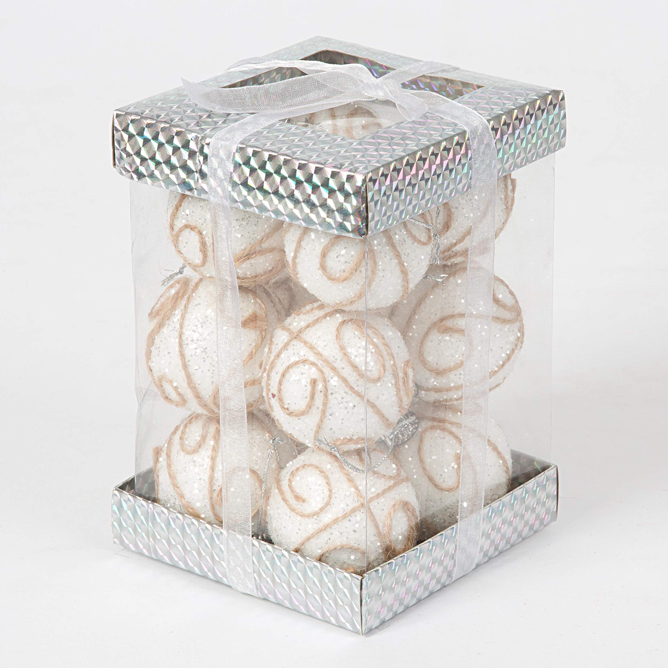 SHATCHI 12 x Christmas Tree Hanging Baubles Soft Foam Glittered Decorated Shatterproof Pendant Ornaments Xmas Tree Table Decorations