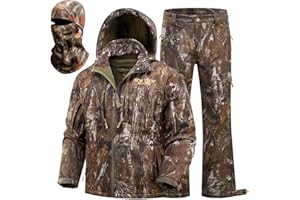 NEW VIEW Camo Hunting Clothes for Men, Quiet Warm Fleece Lining, Cold Weather Deer Hunting Jacket and Pants with Face Mask