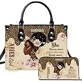 NAREDA Personalized African American Leather Bag, African Purse, Christmas Gifts for Black Girl Women, Black History Handbags