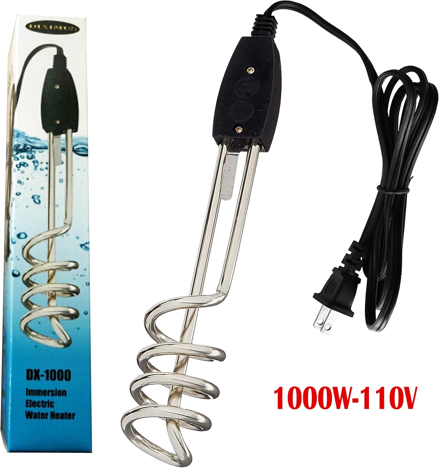 Water Heater - 10in 1000W 110V Portable Electric Immersion Water Heater - Boiler Element Heating Coil - Bucket Heater for Camping Inflatable Pool Bathtub - - 