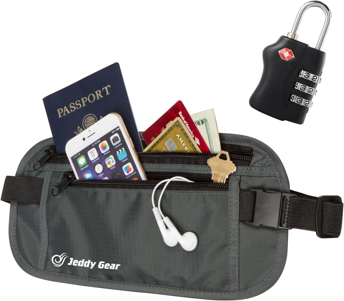 Best RFID Travel Money Belt Available - 8 Pockets, Adjustable Belt & Bonus Lock!