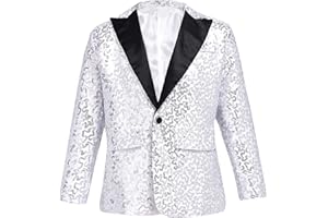 Loloda Kids Boys Shiny Sequins Tuxedo Suit Jacket Coat for Halloween Party Festival Dance Stage Performance