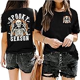 Halloween Shirts Women Spooky Season T Shirt Retro Skeleton Graphic Tee Vintage Fall Tops