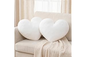 2 Pcs Heart Pillow Decorative Throw Pillows 16-inch Soft Fluffy Heart Shaped Pillows for Bed Couch Sofa Bedroom Living Room D