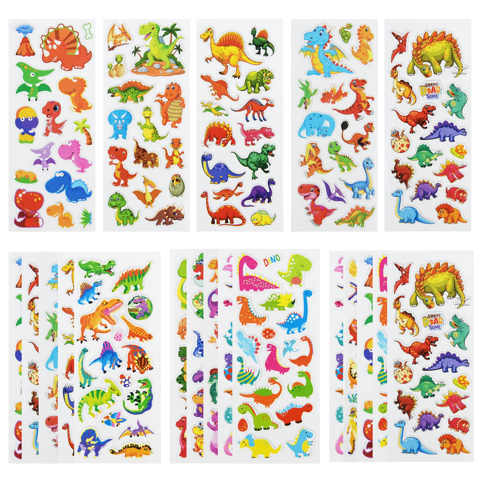 Photo 1 of 24 Sheets(400+) Dinosaur 3D Puffy Stickers for Toddlers Kids, Bulk Preschool Sticker Sheets for Reward, Craft, Scrapbooking