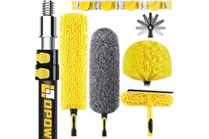 OPOW 20 Foot High Ceiling Duster Kits with 5-12ft Heavy Duty Extension Pole, High Reach Duster for Cleaning,Microfiber Feather Duster,Cobweb Duster,Ceiling Fan Duster,Window Squeegee & Cleaner