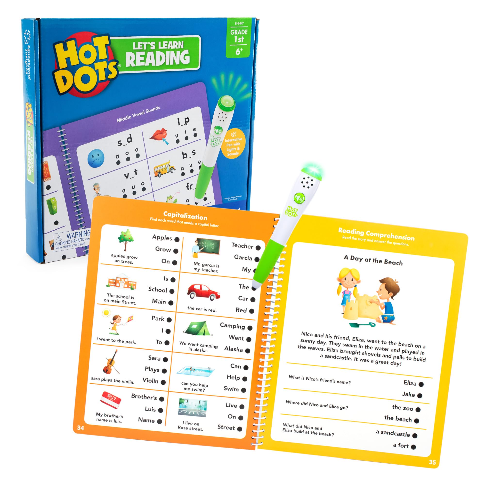 Learning Resources Hot Dots Let's Learn Reading 1st Grade, Activity Book & Interactive Pen with Instant Feedback, Over 100 Activities, Ages 6+