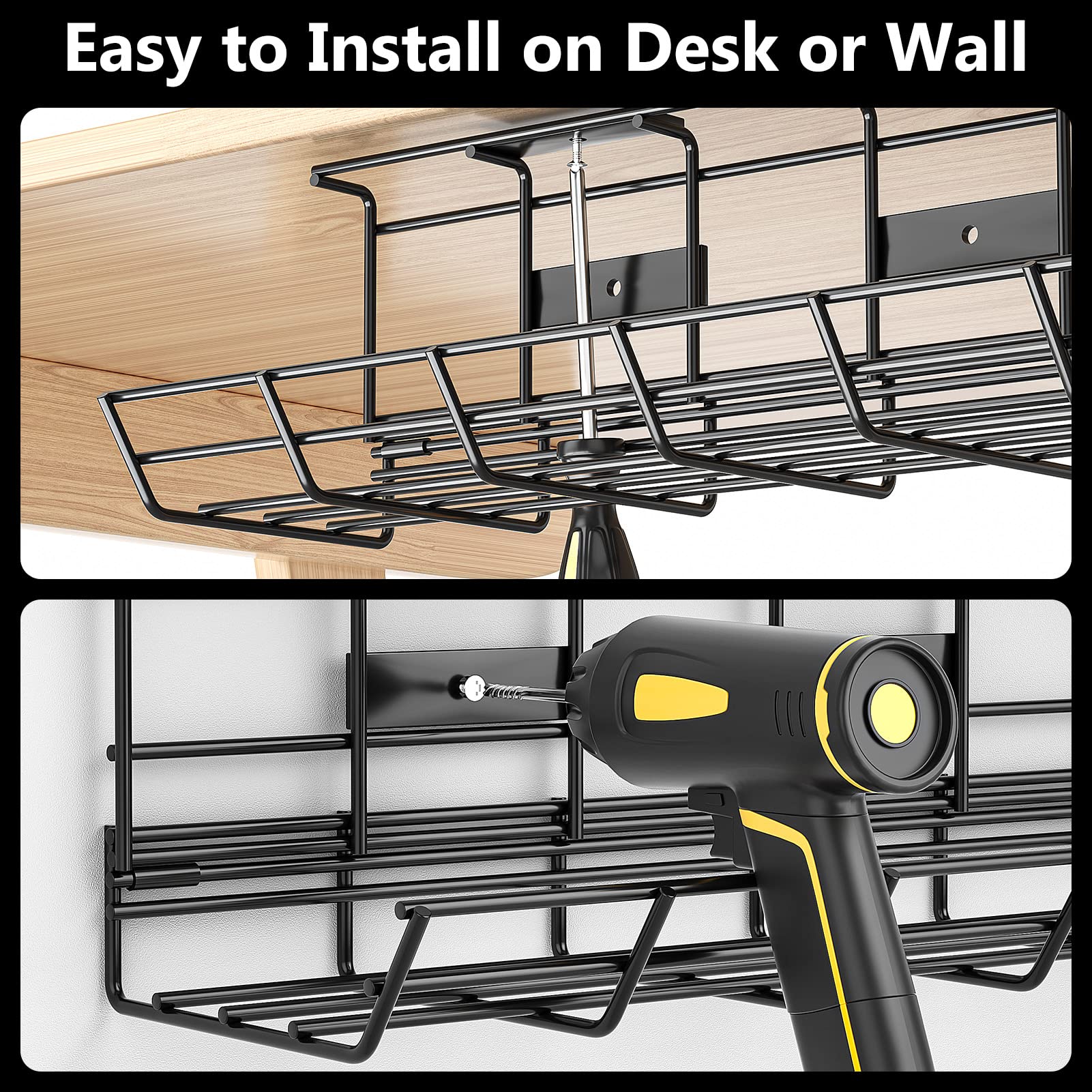 Mua 2 Pack DELAMU Under Desk Cable Management Tray, Metal Cord Cable ...