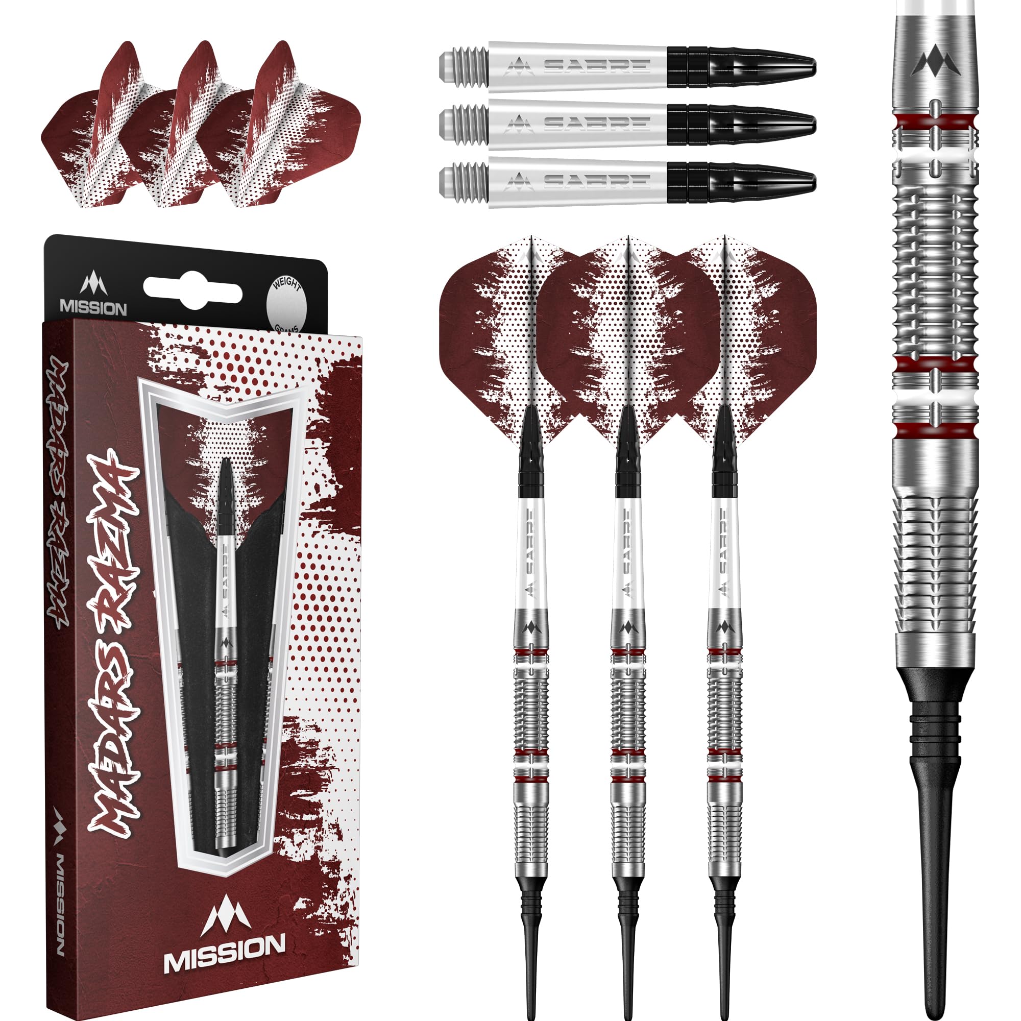 Mission Darts | Madars Razma Darts | Soft Tip Darts Set | 95% Tungsten Barrel | Includes 1 Set of Dart Flights and Stems | 21g.
