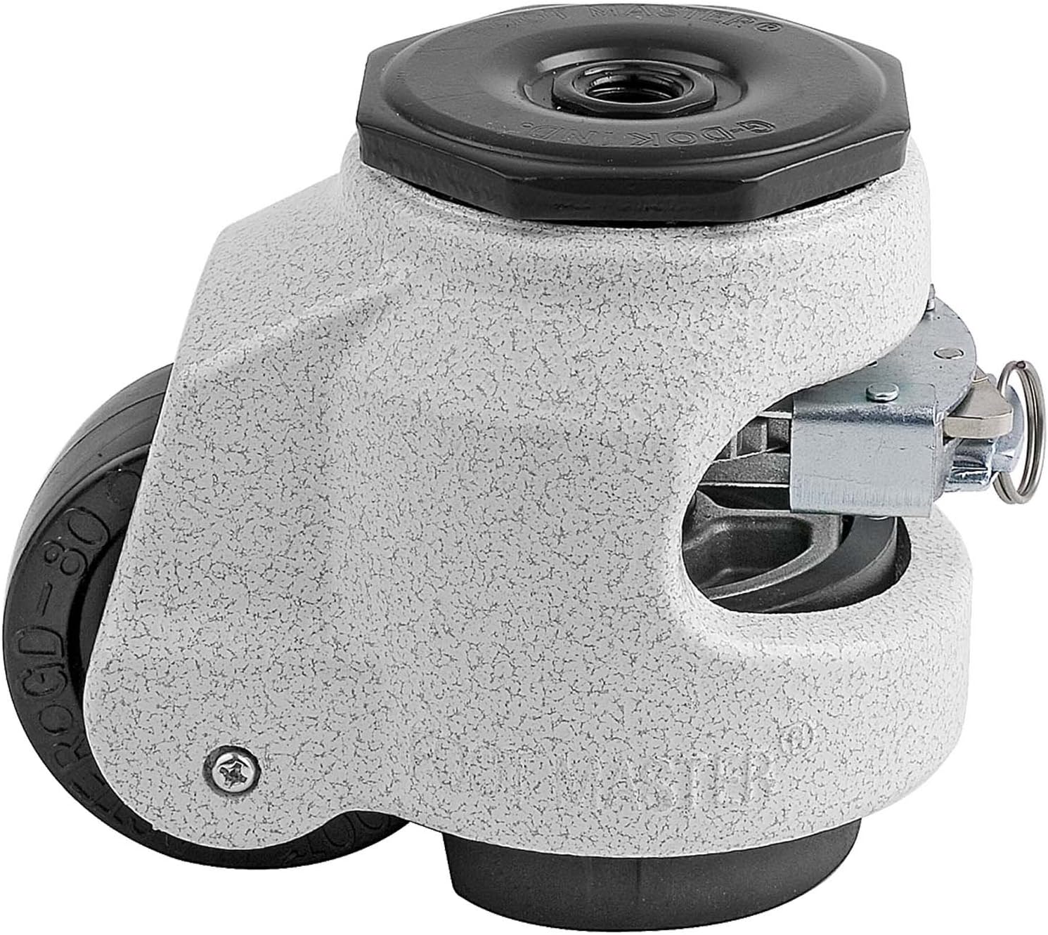 FOOTMASTER GDR-80S-1/2 Nylon Wheel and NBR Pad Ratcheting Leveling Caster, 1100 lbs, Stem Mounted with 0.5" Mounting Hole Diameter, Ivory