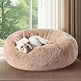 Bedsure Calming Dog Bed Medium Size Dog - Donut Washable Medium Pet Bed, 30 inches Anti-Slip Round Fluffy Plush Faux Fur Cat Bed, Fits up to 45 lbs Pets, Camel