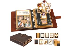 FASJOSMA Handmade Genuine Leather Scrapbook Photo Album – DIY 3D Interactive Memory Book for Wedding, Baby, Family Photos (Travel, Anniversary, Birthday Gift)- D.Brown