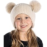 Funky Junque Kids Beanie with Earflaps Faux Fur Double Pom Pom, Warm Winter Beanies for Girls, Toddlers, Children Ages 1-6