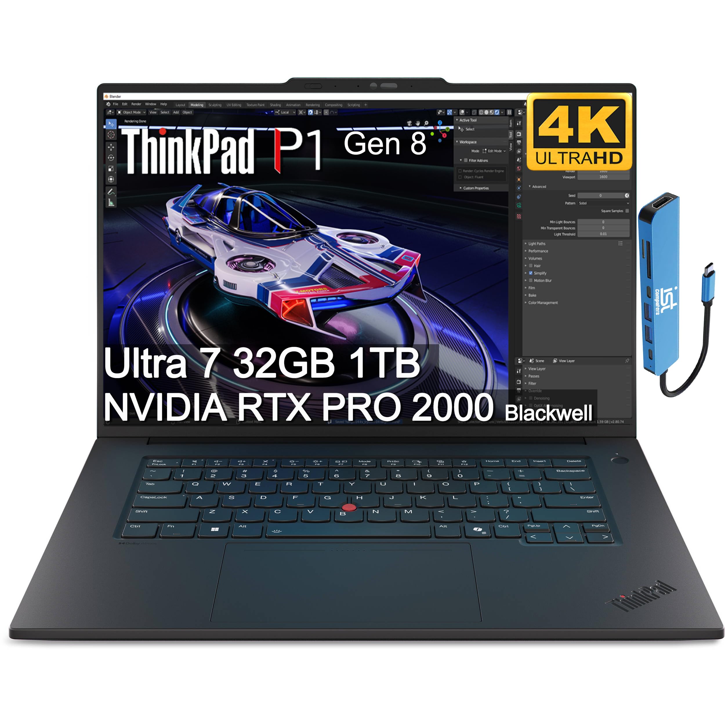 Lenovo ThinkPad P1 Gen 8 Mobile Workstation Laptop (16" 4K+ UHD+, NVIDIA RTX PRO 2000 Blackwell 8GB, Intel Core Ultra 7 255H, 32GB DDR5, 1TB SSD) for Engineer, Designer, 2X Thunderbolt 5, Win 11 Pro