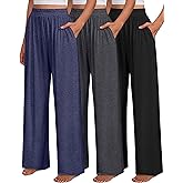 Locoowai 3 Pack Women's Wide Leg Lounge Pants Comfy Yoga Pants with Pockets High Waisted Sweatpants Casual Workout Jogger