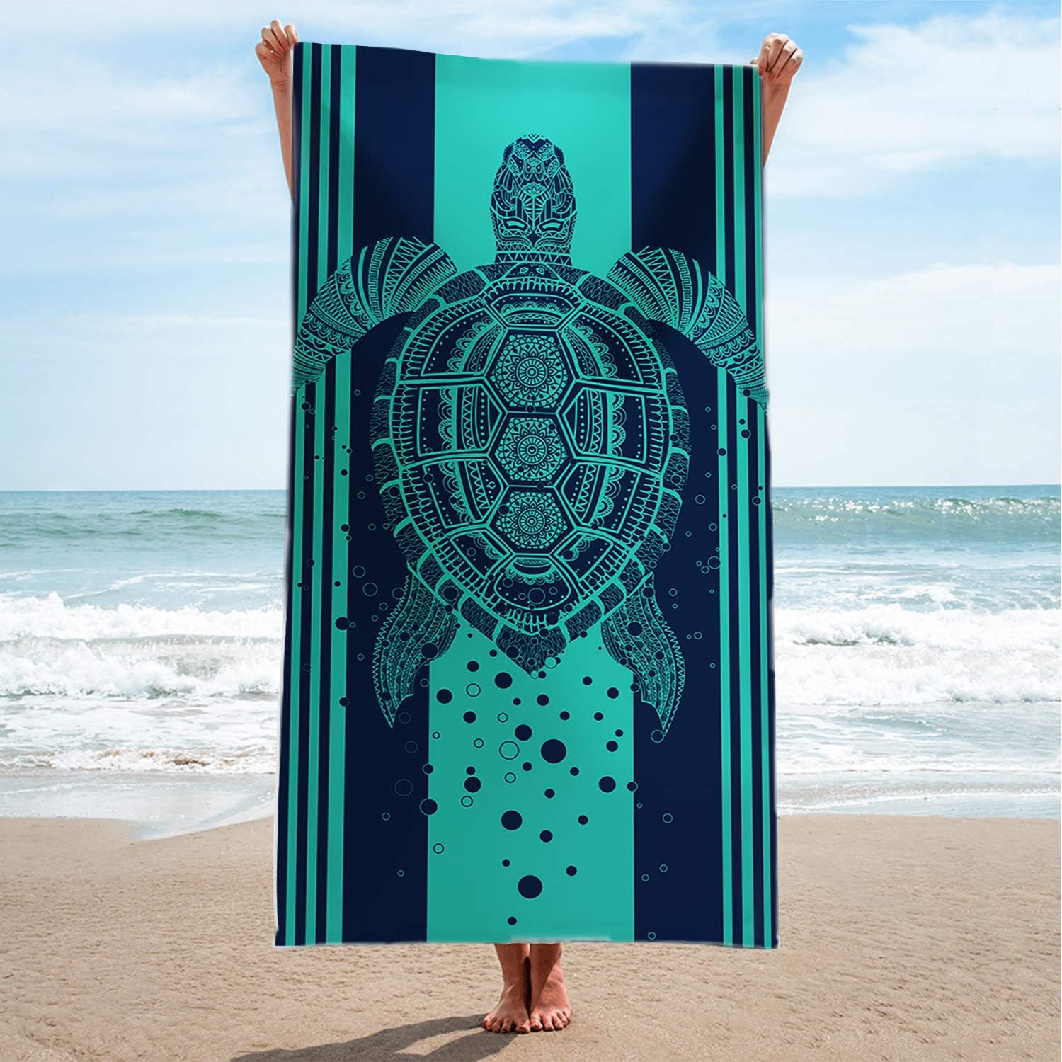 Hexagram Turtle Beach Towel,Tropical Blue Microfiber Bath Towel Sea